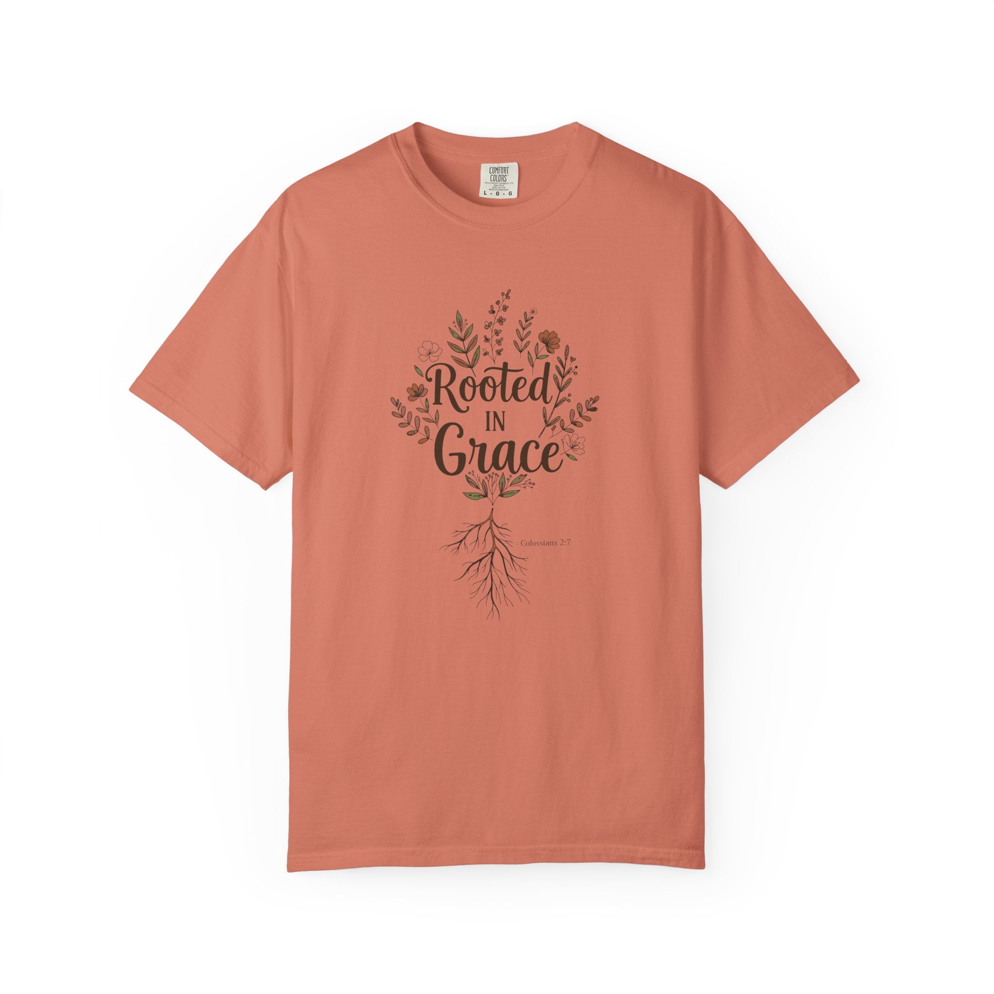 Rooted in Grace T-Shirt – Women’s Faith & Floral Tee (Colossians 2:7)