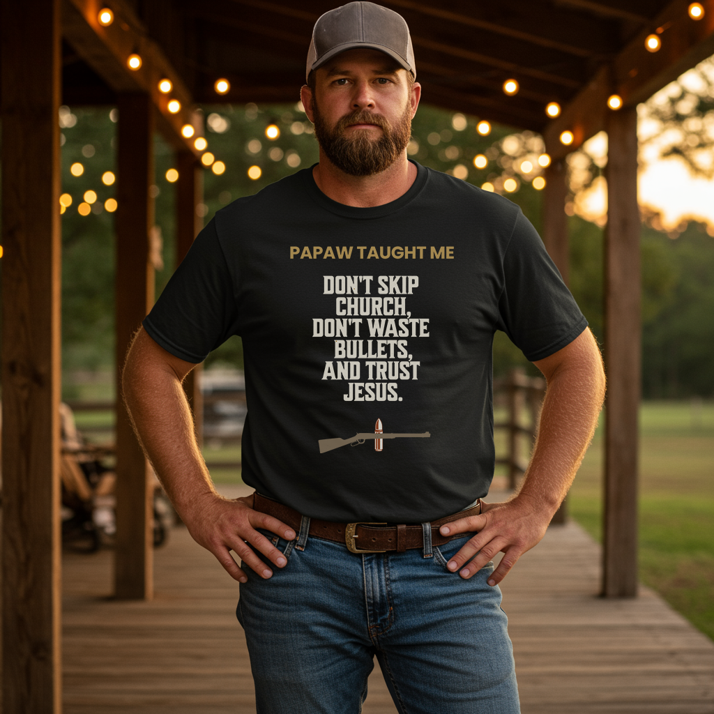 Papaw Taught Me Men's T-Shirt – Faith, Firearms & Southern Wisdom Tee