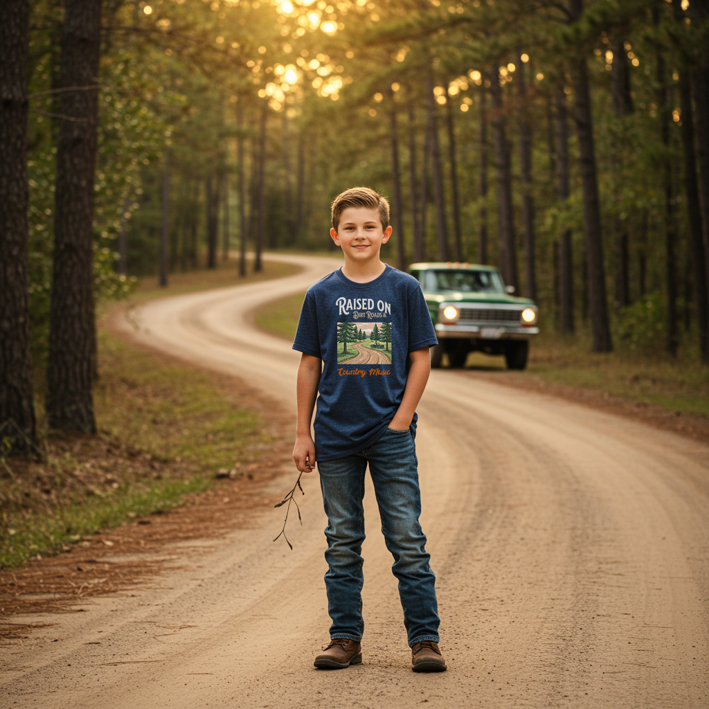 Raised on Dirt Roads & Country Music – Youth Boys T-Shirt