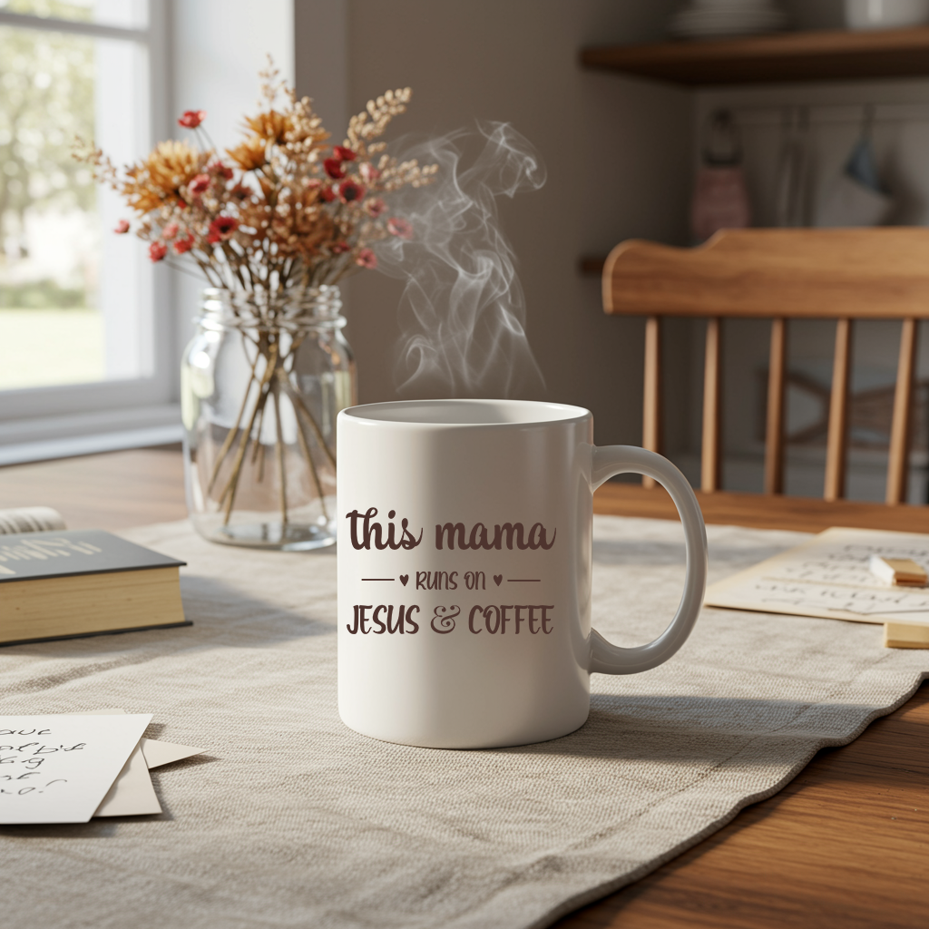 This Mama Runs on Jesus & Coffee Mug – Faith-Fueled Southern Mama Cup