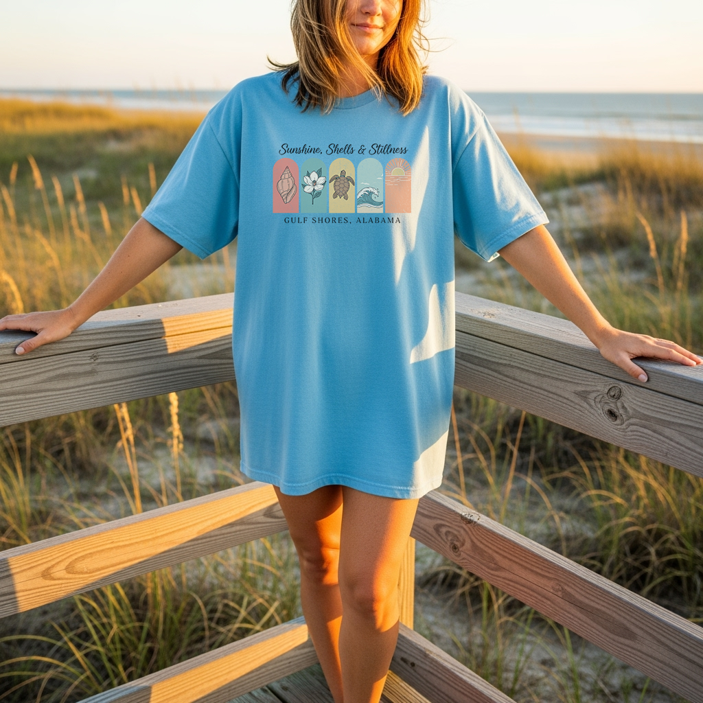 Sunshine, Shells & Stillness T-Shirt – Gulf Shores (Women’s)