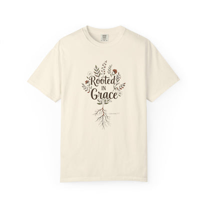Rooted in Grace T-Shirt – Women’s Faith & Floral Tee (Colossians 2:7)